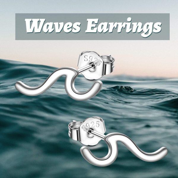 Sterling Silver Ocean Wave Stud Earrings -4