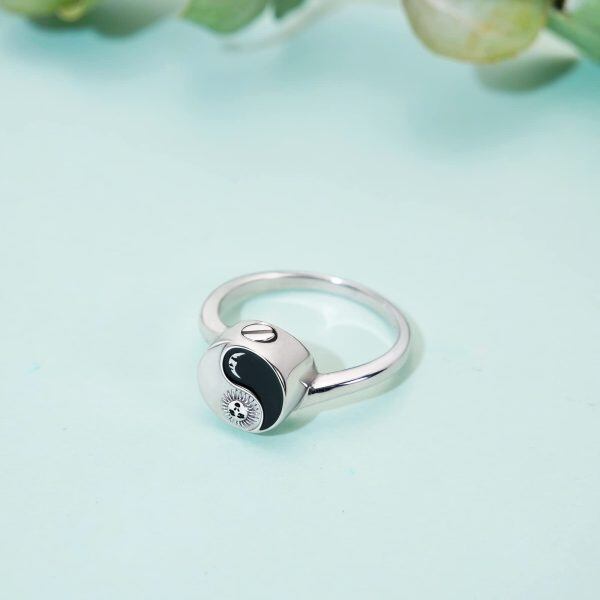 Sterling Silver Yin Yang Cremation Urn Rings -4