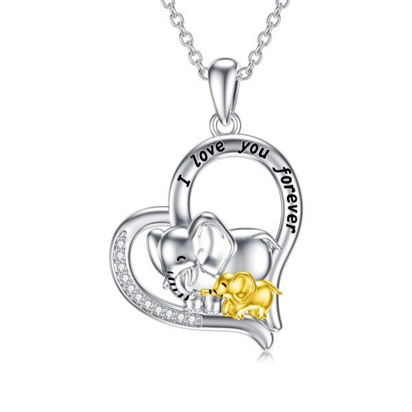 Sterling Silver Elephant Love Heart I Love You Forever Pendant Necklace-0