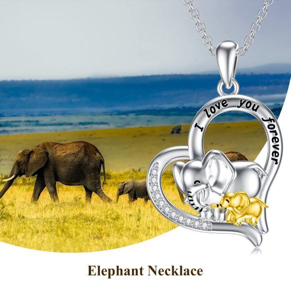 Sterling Silver Elephant Love Heart I Love You Forever Pendant Necklace-2