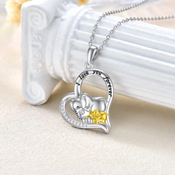 Sterling Silver Elephant Love Heart I Love You Forever Pendant Necklace-4