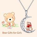 wholesale 925 Sterling Silver Bear & Crescent Moon Pendant Necklace for Girls-0-5