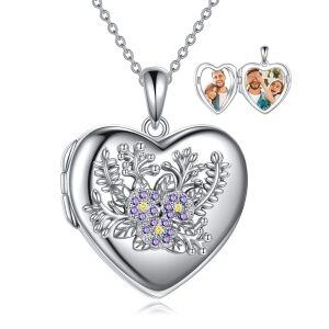 Sterling Silver Primrose Heart Photo Locket Necklace-0