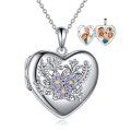 wholesale 925 Sterling Silver Purple and Yellow Crystal Primrose Heart Photo Locket Pendant Necklace for Women-0-0