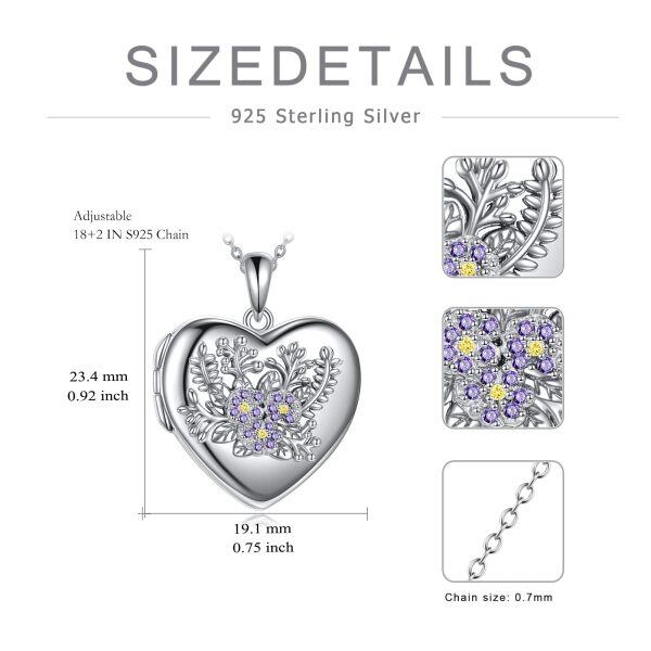 Sterling Silver Primrose Heart Photo Locket Necklace-1