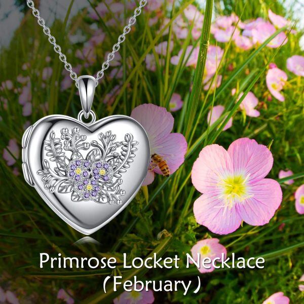 Sterling Silver Primrose Heart Photo Locket Necklace-2