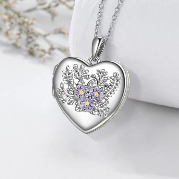 Sterling Silver Primrose Heart Photo Locket Necklace-4