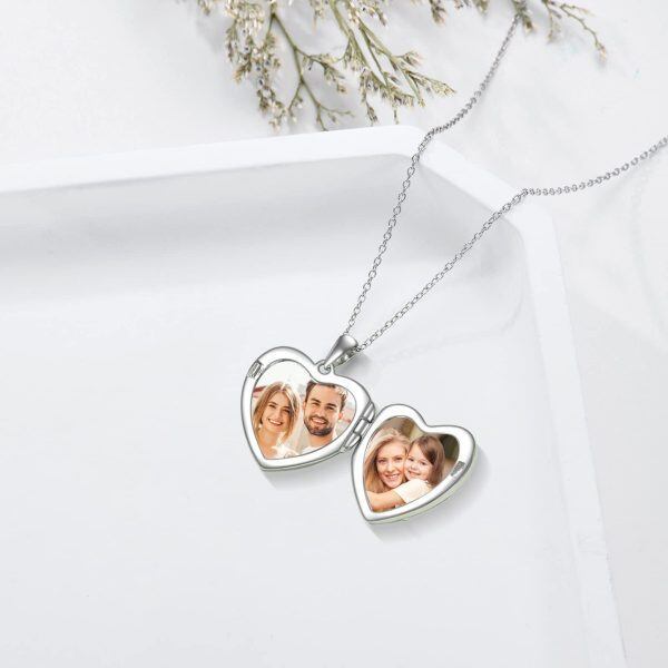 Sterling Silver Primrose Heart Photo Locket Necklace-5