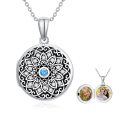 wholesale 925 Sterling Silver 925 Round Shape Photo Locket Pendant with Blue Stone and Floral Design for Women-0-0