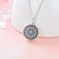 wholesale 925 Sterling Silver 925 Round Shape Photo Locket Pendant with Blue Stone and Floral Design for Women-0-2