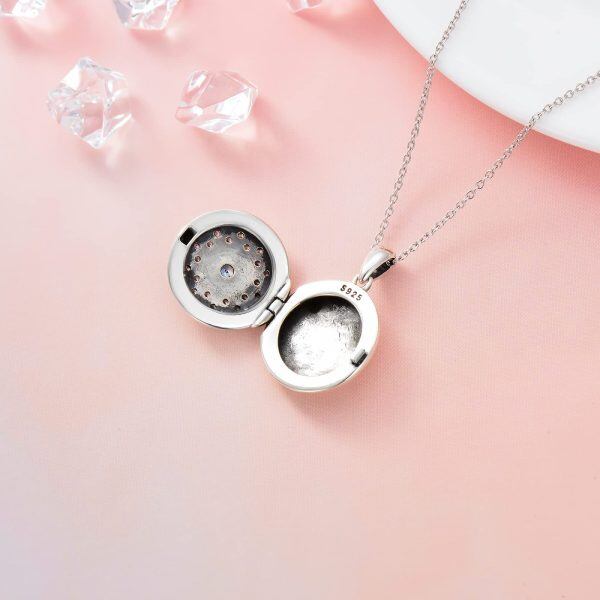 Sterling Silver Round Shape Photo Locket Necklace -3