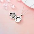 wholesale 925 Sterling Silver 925 Round Shape Photo Locket Pendant with Blue Stone and Floral Design for Women-0-3
