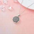 wholesale 925 Sterling Silver 925 Round Shape Photo Locket Pendant with Blue Stone and Floral Design for Women-0-4