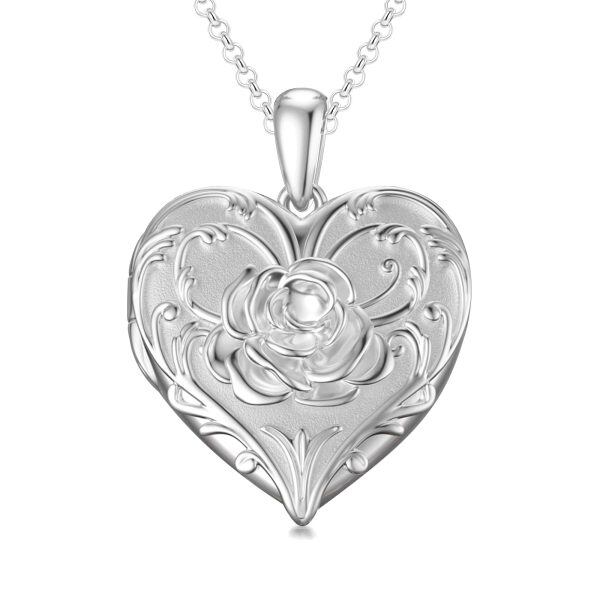 Sterling Sliver Rose White Photo Locket Necklace -0