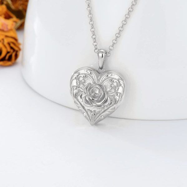 Sterling Sliver Rose White Photo Locket Necklace -1