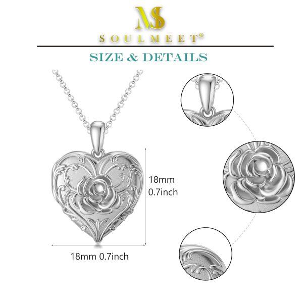 Sterling Sliver Rose White Photo Locket Necklace -4