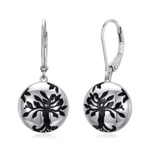 Sterling Silver Tree of Life Dangle Drop Earrings-0