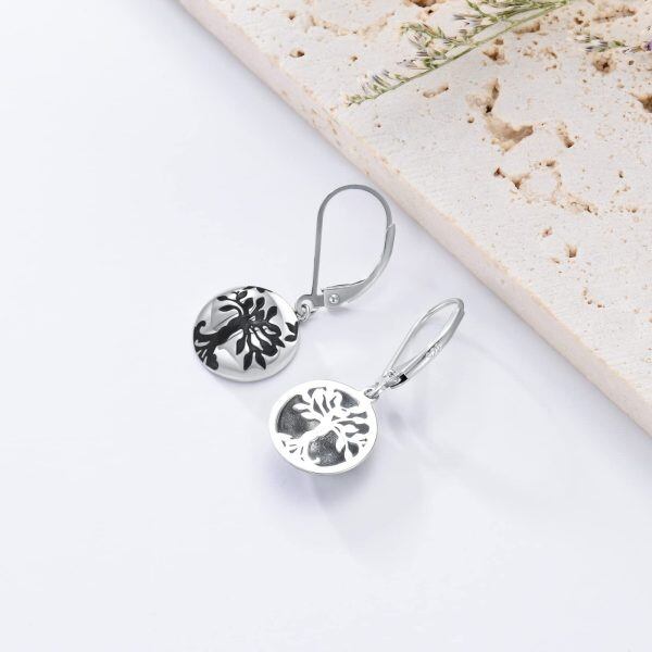 Sterling Silver Tree of Life Dangle Drop Earrings-2