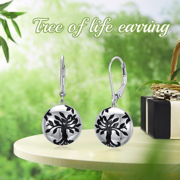 Sterling Silver Tree of Life Dangle Drop Earrings-5