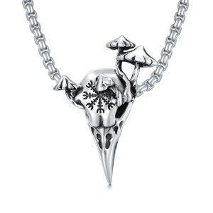 Sterling Silver Raven Skull Necklace -0