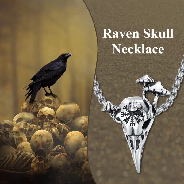 Sterling Silver Raven Skull Necklace -1