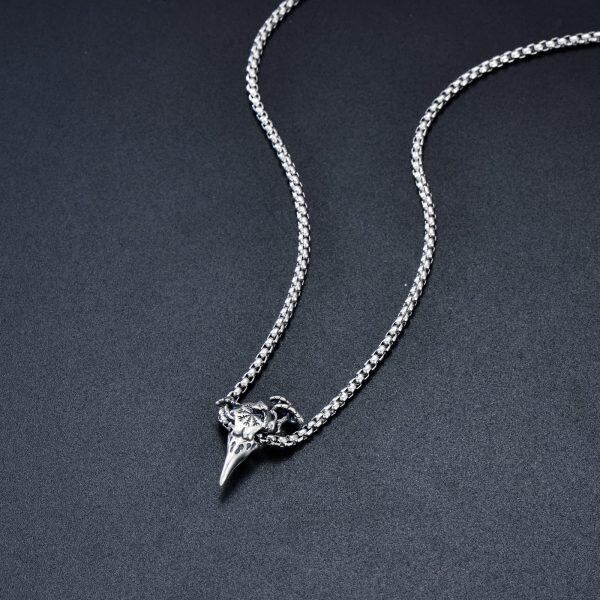 Sterling Silver Raven Skull Necklace -2