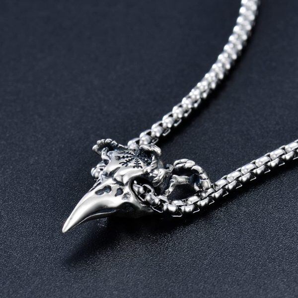 Sterling Silver Raven Skull Necklace -3