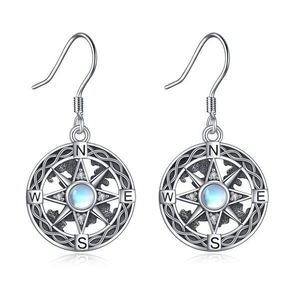 Sterling Silver Compass Moonstone Earrings-0