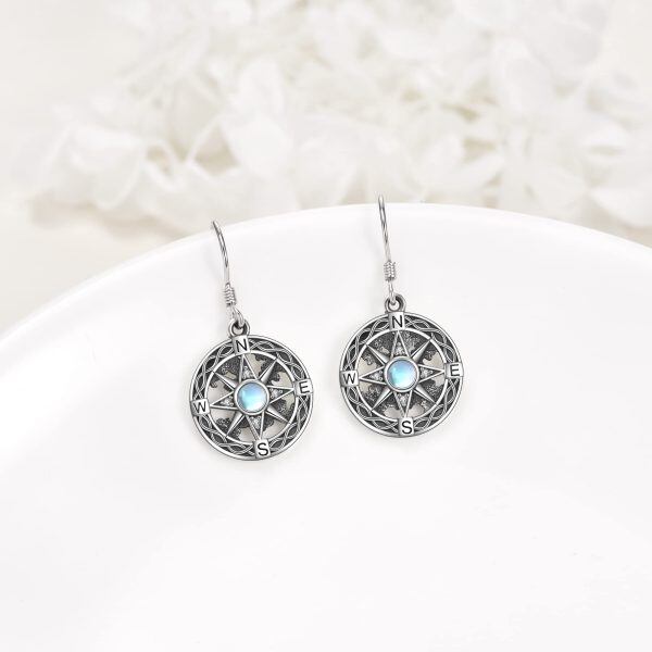 Sterling Silver Compass Moonstone Earrings-1