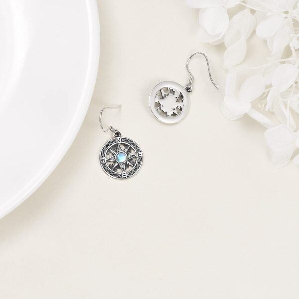 Sterling Silver Compass Moonstone Earrings-2