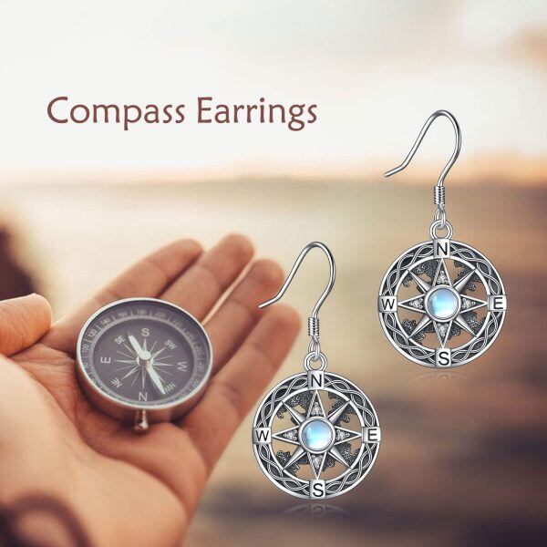 Sterling Silver Compass Moonstone Earrings-5