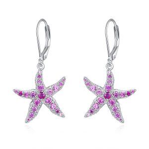 Sterling Silver Starfish Dangle Drop Earrings-0