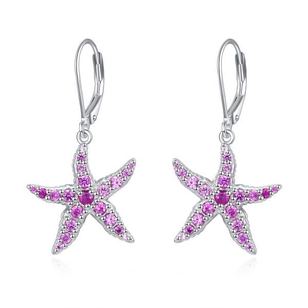 Sterling Silver Starfish Dangle Drop Earrings-0