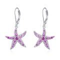 wholesale 925 Sterling Silver Pink Crystal Starfish Leverback Earrings for Women-0-0