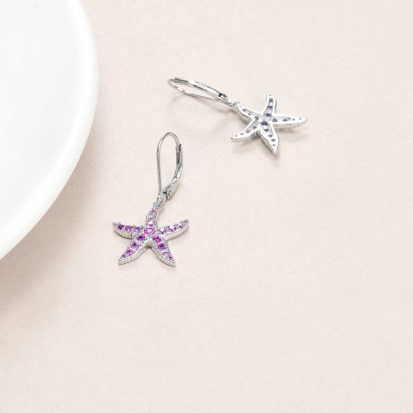 Sterling Silver Starfish Dangle Drop Earrings-1