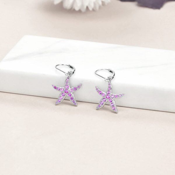 Sterling Silver Starfish Dangle Drop Earrings-2