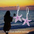 wholesale 925 Sterling Silver Pink Crystal Starfish Leverback Earrings for Women-0-4