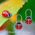 wholesale 925 Sterling Silver Beetle Shape Drop Earrings for Women - Red & Black Enamel-0-5