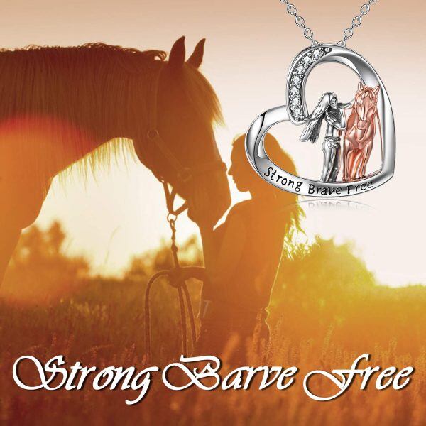 Sterling Silver Girls with Horse Pendant Necklace -4