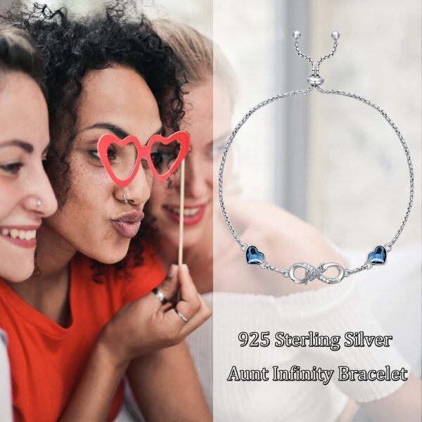 Sterling Silver Infinity Aunt Heart-Shaped Crystal Bracelet-4