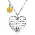 wholesale 925 Sterling Silver Heart-Shaped Pendant with Gold Sunflower Charm and Inspirational Quote - True Friends Are Like Bright Sunflowers That Never Fade Away Even Over Distance And Time-0-0