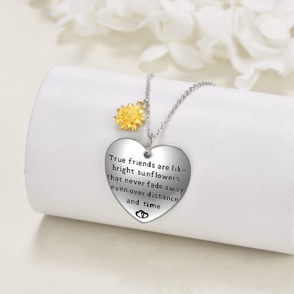 Sterling Silver Friendship Best Friend Sunflower Necklace-1