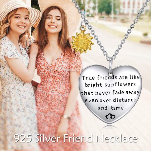 Sterling Silver Friendship Best Friend Sunflower Necklace-5