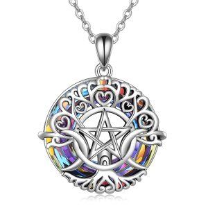 Sterling Silver Triple Moon Witch Tree Necklace -0