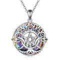 wholesale 925 Sterling Silver Rainbow Crystal Triple Moon Pentagram Pendant Necklace for Women-0-0