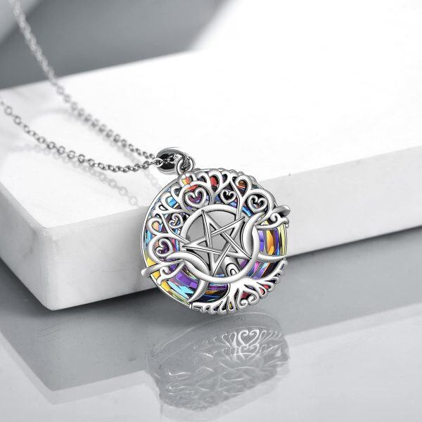 Sterling Silver Triple Moon Witch Tree Necklace -2