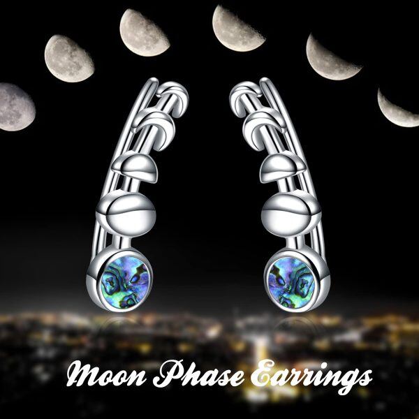 Sterling Silver Moon Phase Ear Crawler Cuff Earrings-4