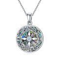 wholesale 925 Sterling Silver Round Compass Pendant Necklace with Abalone Shell Inlay and Blue Crystal Centerpiece - Inspirational Graduation Gift for Couples & Men-0-0