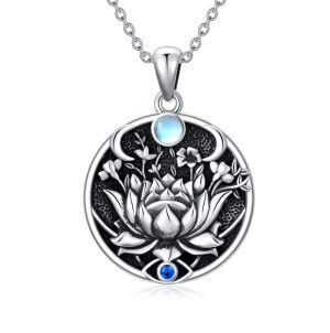 Sterling Silver Lotus Evil Eye Necklace -0