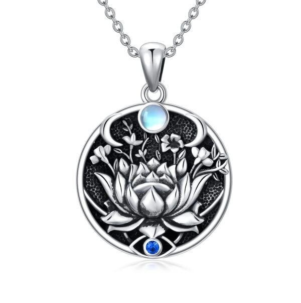 Sterling Silver Lotus Evil Eye Necklace -0